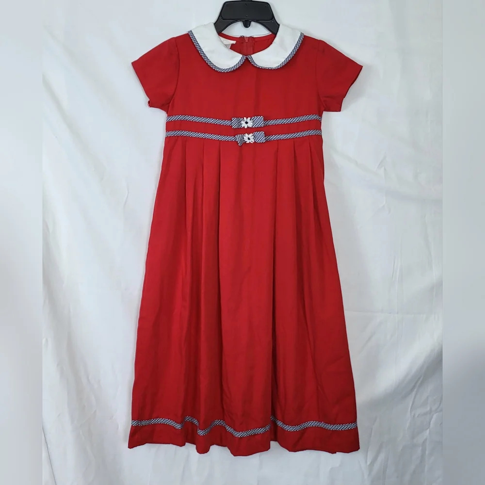 Vintage Bonnie Jean Union Made Red White Peter Pan Collared Dress‎ Size 7